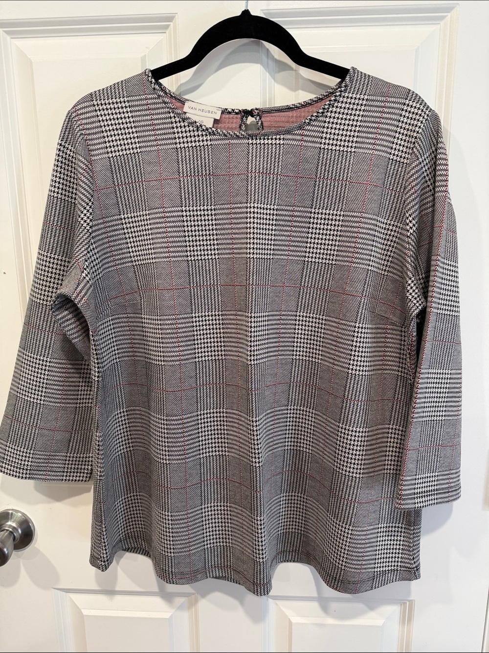 Van Heusen Gray Plaid Tunic with Red Windowpane Accents